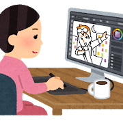 PCでイラストを描く女性イラスト